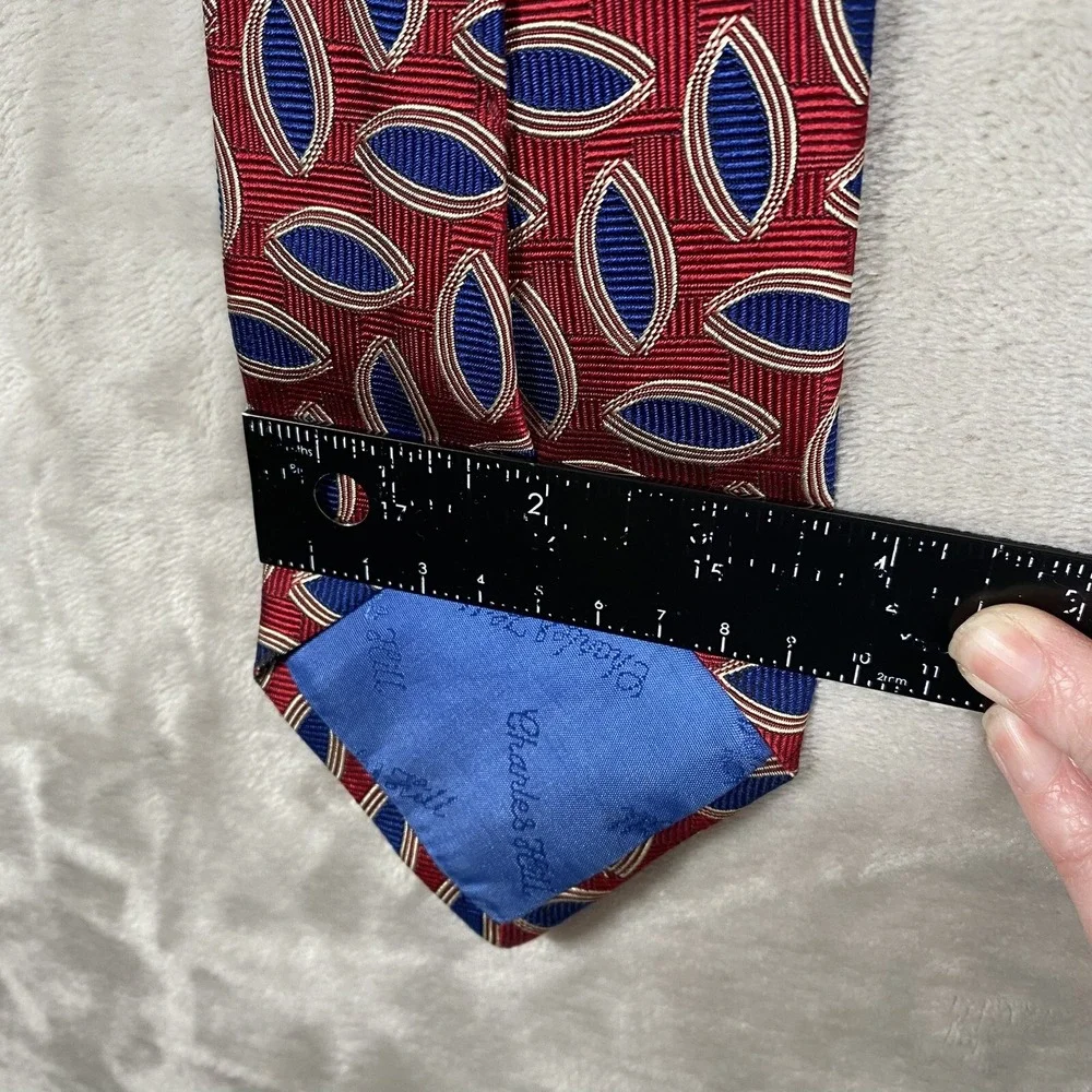 Charles Hill‎ Tie English Silk Burgundy and Navy Blue Geometric England